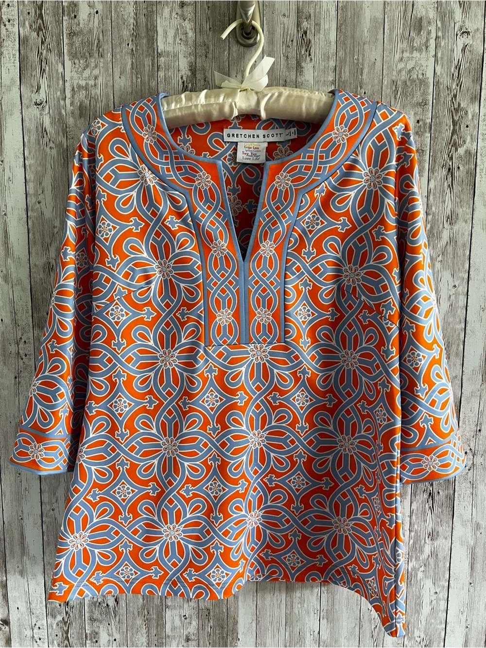 Gretchen Scott Designs Orange Blue Floral-Linked Geometric Stretchy Tunic Large
